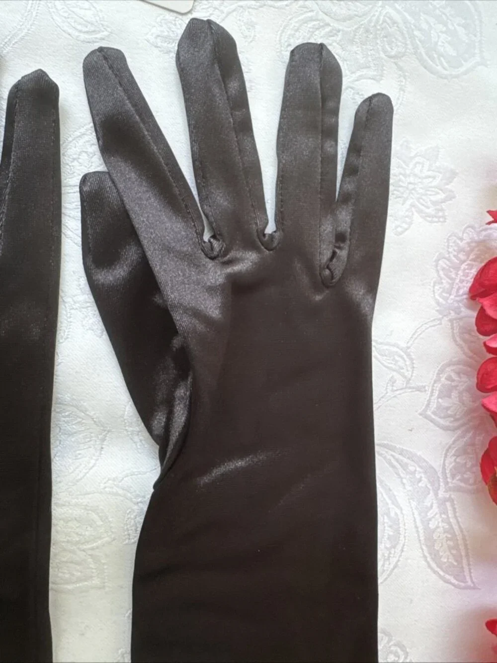 Lansian Women Opera Formal Length Long Gloves Onyx Black Over Elbow S M L NEW